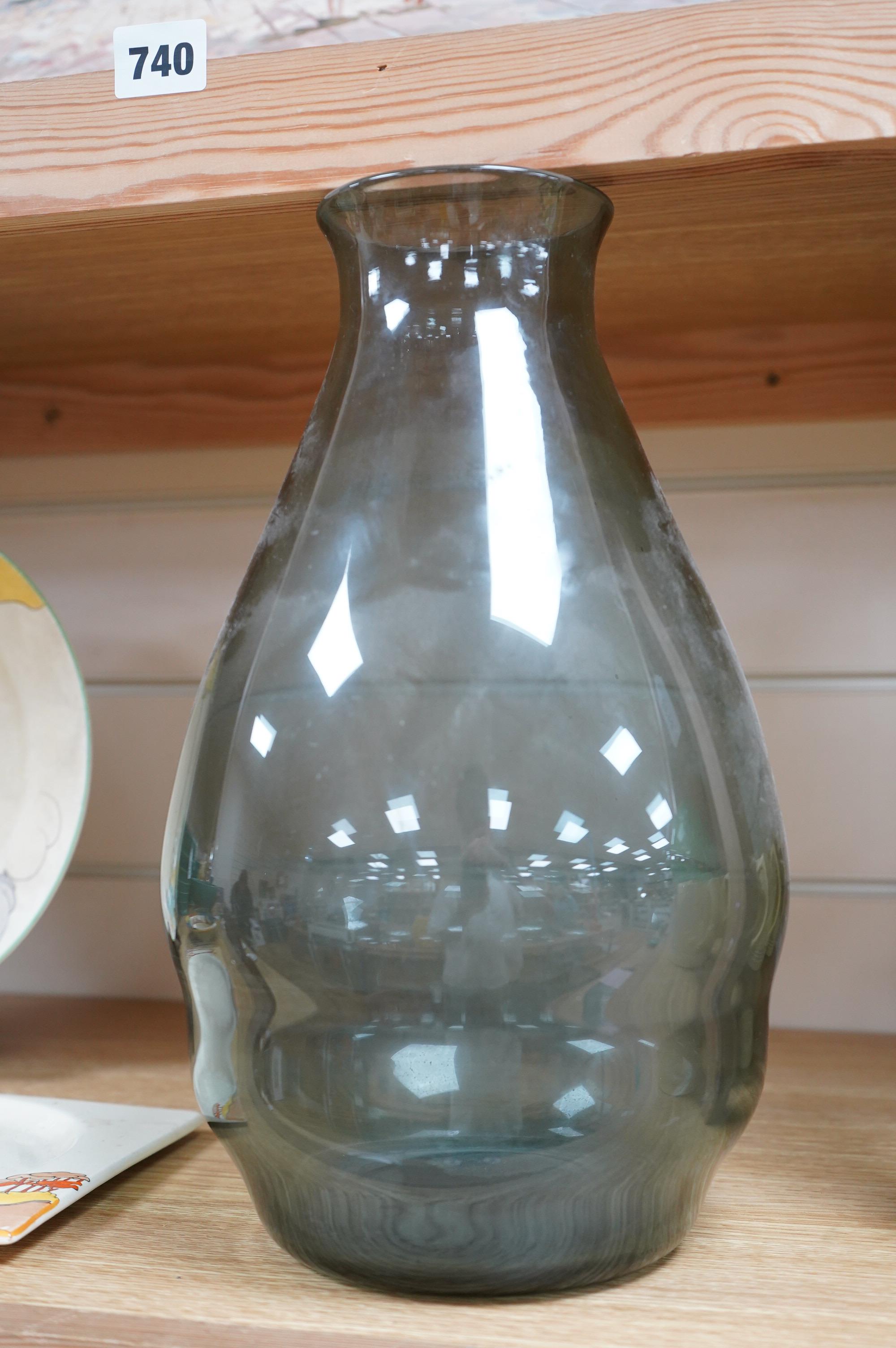 Keith Murray for Brierley Smoked glass vase, 32cm high
